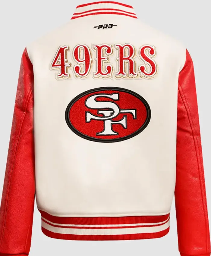 San Francisco 49ers Retro White and Red Varsity Jacket Back