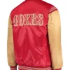 San Francisco 49ers Scarlet and Gold Satin Varsity Jacket Back