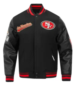 San Francisco 49ers Script Tail Black Wool Varsity Jacket