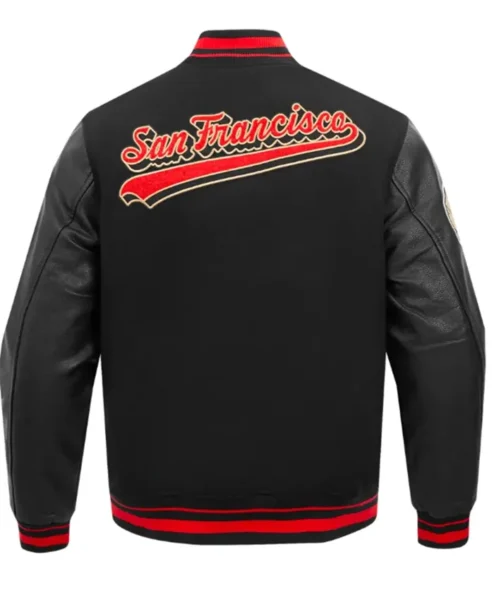 San Francisco 49ers Script Tail Black Wool Varsity Jacket Back