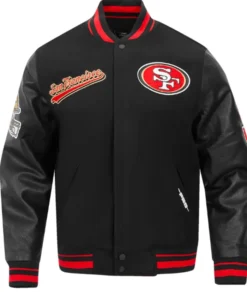San Francisco 49ers Script Tail Classic Black Varsity Jacket