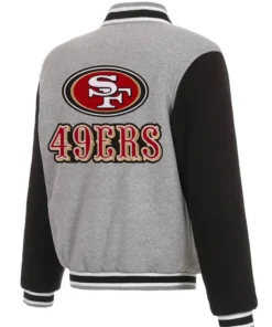 San Francisco 49ers Varsity Gray and Black Wool Jacket Back
