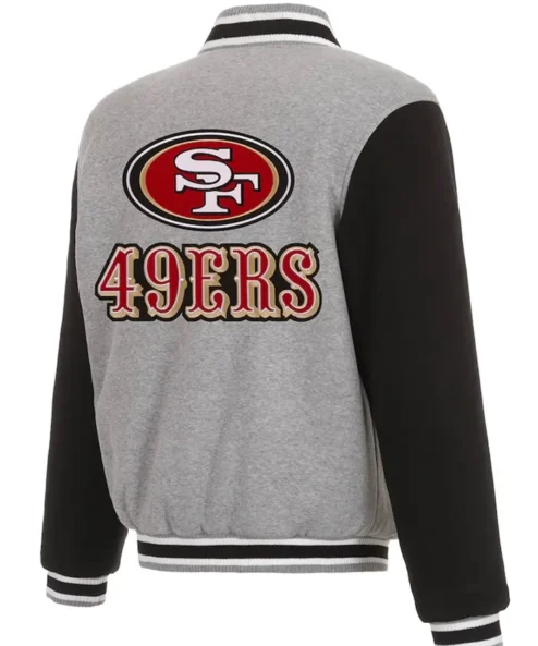 San Francisco 49ers Varsity Gray and Black Wool Jacket Back