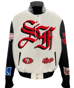 San Francisco 49ers White and Black Varsity Jacket