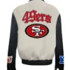 San Francisco 49ers White and Black Varsity Jacket Back