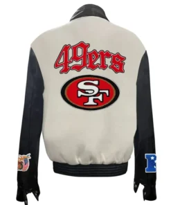 San Francisco 49ers White and Black Varsity Jacket Back