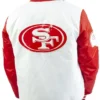 San Francisco 49ers White and Red Satin Varsity Jacket Back
