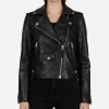 Sarah Women Moto Black Biker Leather Jacket