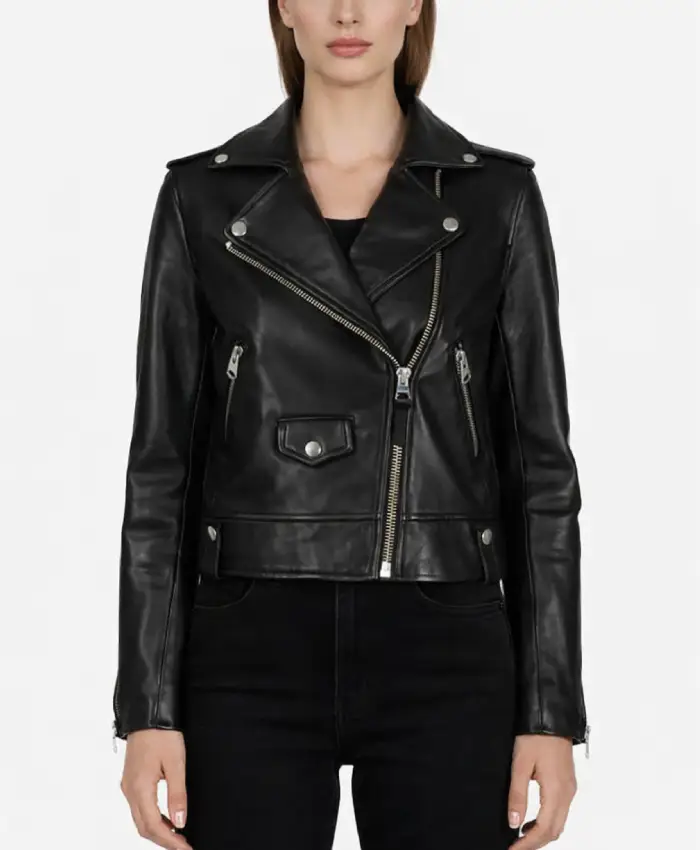 Sarah Women Moto Black Biker Leather Jacket