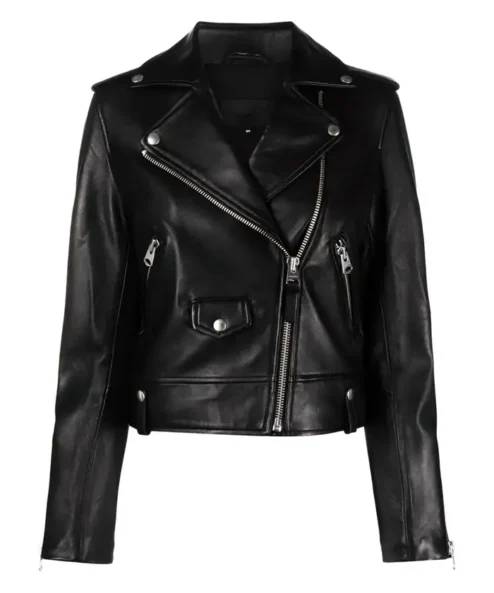 Sarah Women Moto Black Leather Jacket