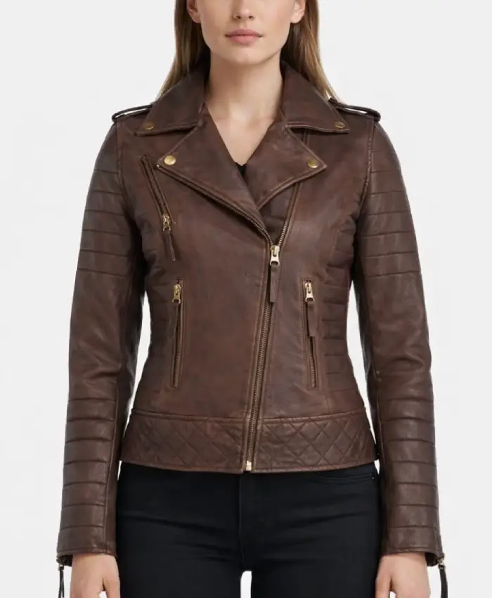 Sharon Brown Biker Distressed Leather Jacket