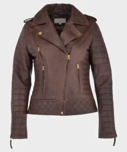 Sharon Brown Biker Distressed Leather Jacket