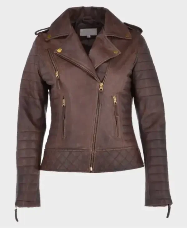 Sharon Brown Biker Distressed Leather Jacket
