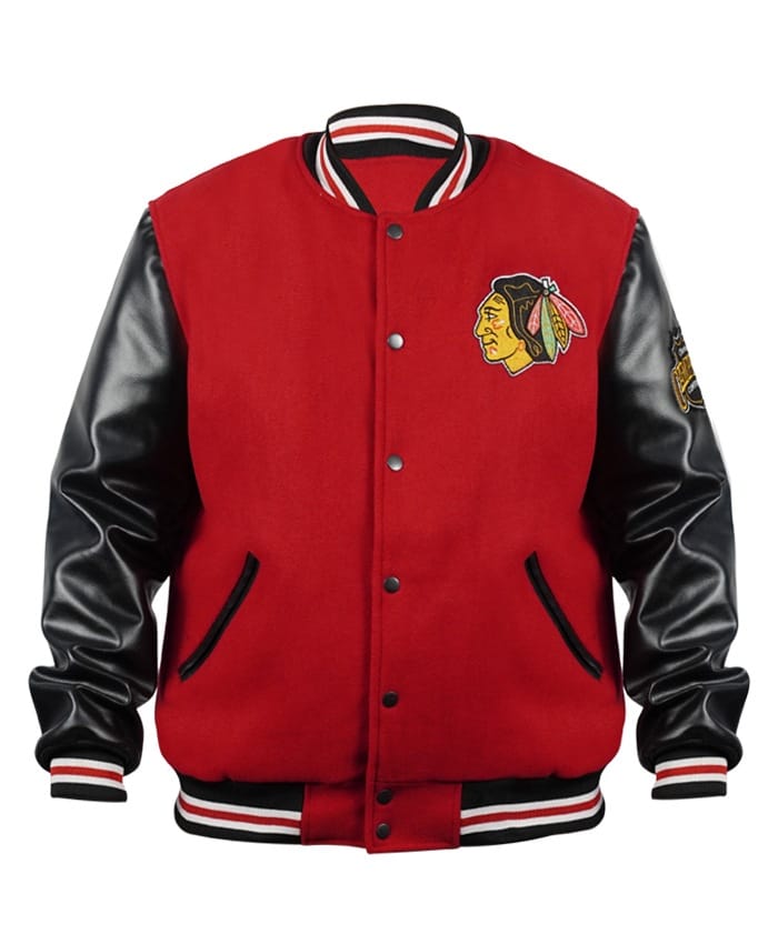 Buy Chicago Blackhawks Campbell Black and Red Varsity Jacket For Men