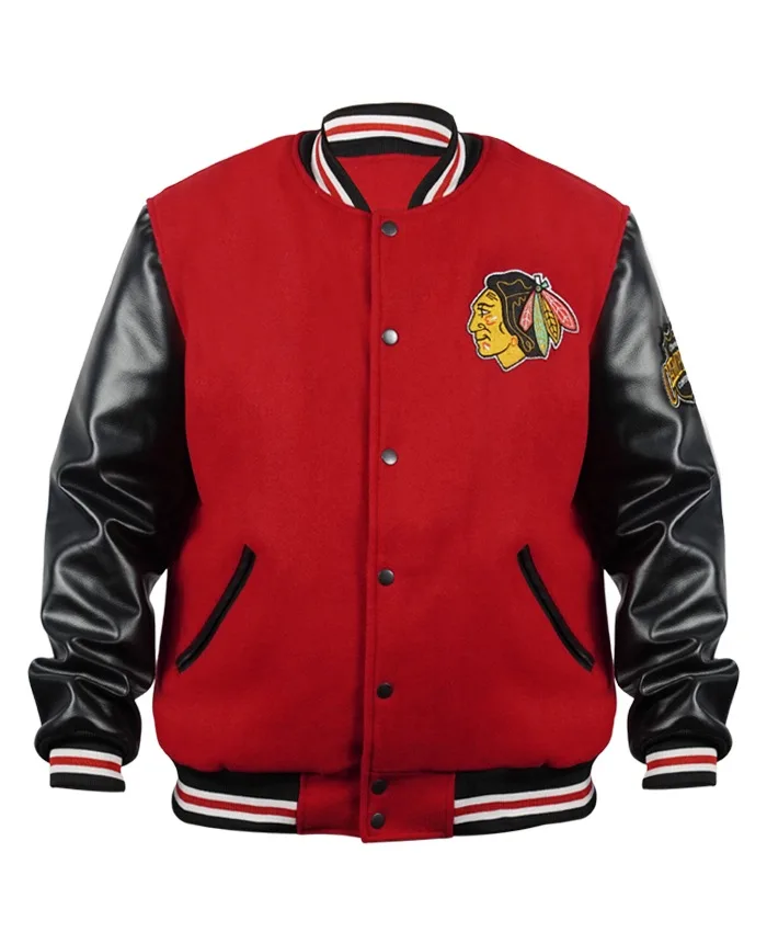 Buy Chicago Blackhawks Campbell Black and Red Varsity Jacket For Men