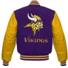 Shop Minnesota Vikings Purple and Yellow Letterman Jacket Back View