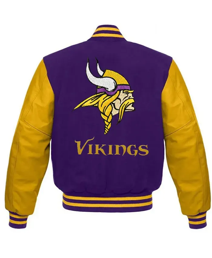 Shop Minnesota Vikings Purple and Yellow Letterman Jacket Back View