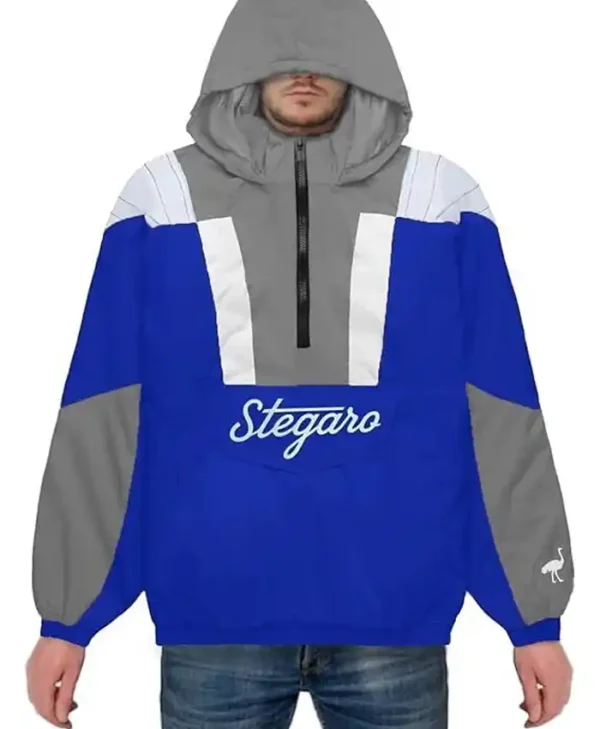 Stegaro Blue And Grey Hooded Jacket