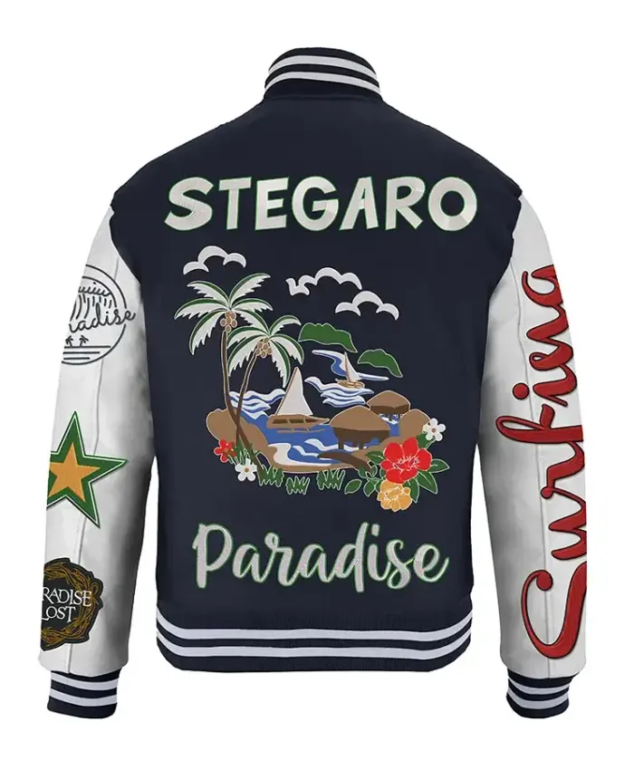 Stegaro Navy Blue And White Varsity Jacket