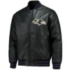 Team Baltimore Ravens Black Leather Bomber Jacket