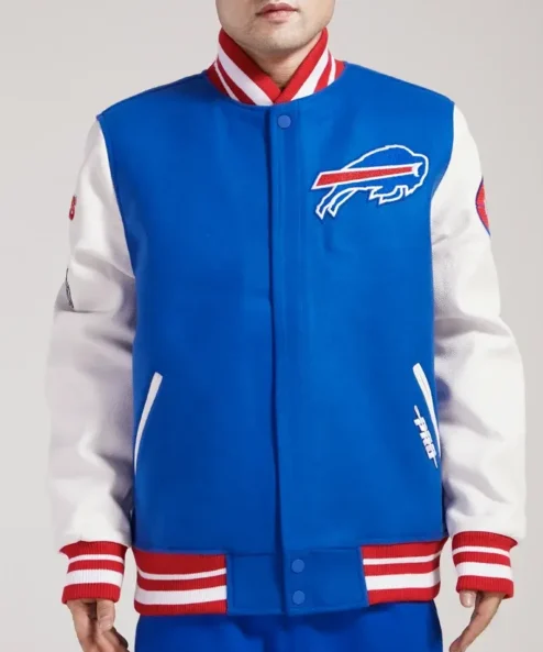 Team NFL Buffalo Bills Blue and White Wool Varsity Jacket