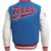 Texas Rangers Blue and White Wool Varsity Jacket Back