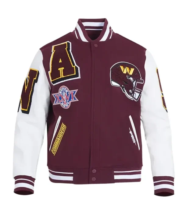 Washington Commanders Mashup White And Maroon Varsity Jacket
