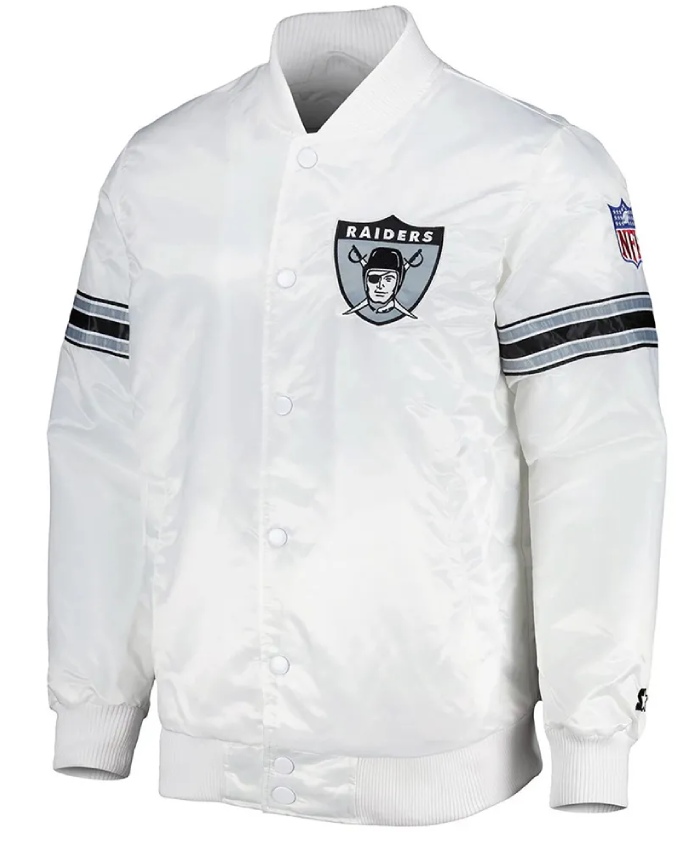 Las Vegas Raiders The Power Forward White Satin Full-Snap Jacket