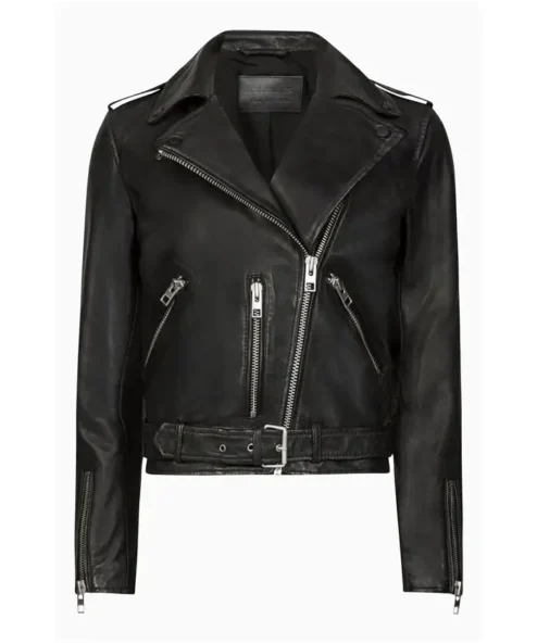 Women Belted Biker Leather Jacket