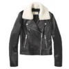 Women Black Real Leather Cropped Fur Jacket For Unisex