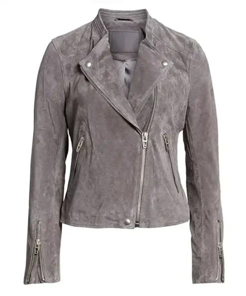 Women Grey Biker Suede Asymmetrical Jacket