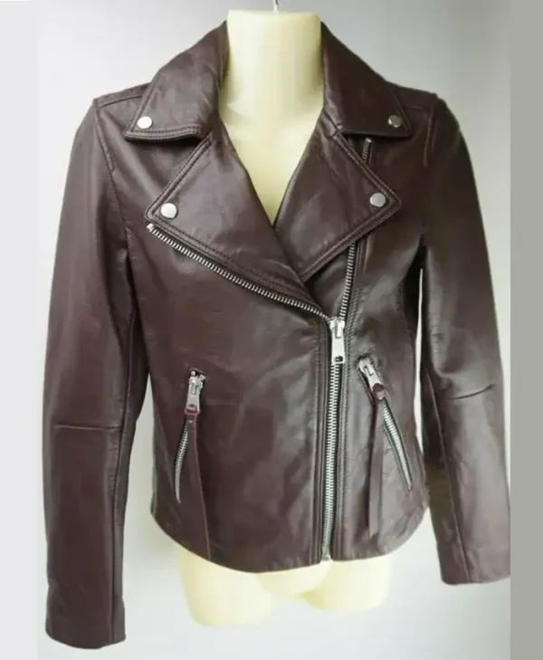 Women’s Biker Slim Fit Brown Motorcycle Real Lambskin Leather Jacket For Sale