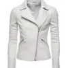 Women’s White Motorcycle Slim Fit Biker Leather Jacket