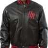 Abbey Houston Rockets Black Leather Varsity Jacket