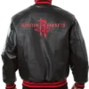 Abbey Houston Rockets Black Leather Varsity Jacket Back