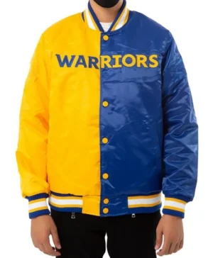 Antonia Warriors Blue And Yellow Full Snap Satin Varsity Jacket