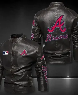 Atlanta Braves Leather Biker Zipper Jacket