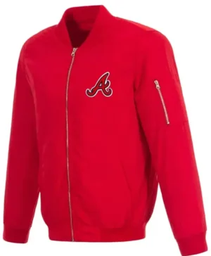 Atlanta Braves Red Satin Zipper Varsity Jacket