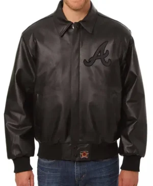 Atlanta Braves Vintage Black Leather Bomber Jacket
