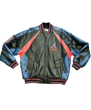 Atlanta Braves Zipper Vintage Leather Bomber Jacket