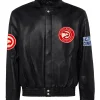 Atlanta Hawks Black Leather Bomber Jacket