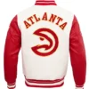 Atlanta Hawks White And Red Wool Varsity Jacket​ Back