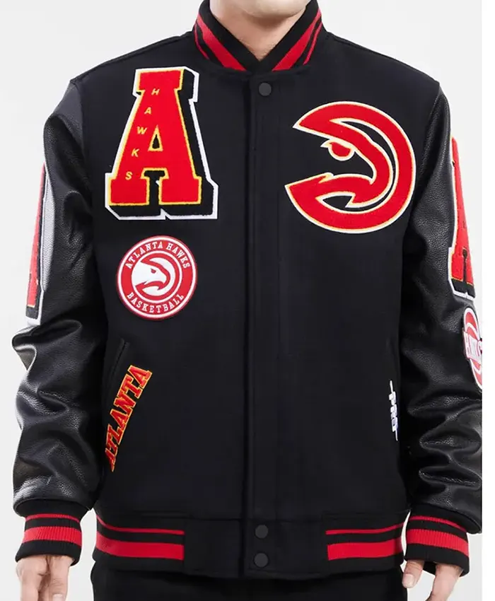 Atlants Hawks Black Full Snap Wool Varsity Jacket