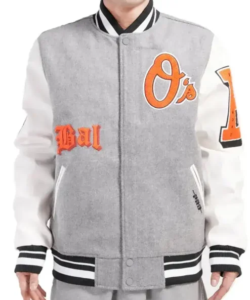 Baltimore Orioles Pro Standard Grey And White Varsity Jacket