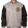 Boston Bruins Black And Gray Poly Letterman Varsity Jacket