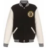 Boston Bruins White And Black Wool Letterman Varsity Jacket