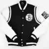 Brooklyn Nets Baseball Black and White Wool Letterman Jacket