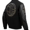 Brooklyn Nets Black And Gold Wool Varsity Jacket Back