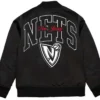 Brooklyn Nets Black Satin Bomber Zip Jacket Back