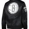 Brooklyn Nets Satin Black Varsity Letterman Jacket Back